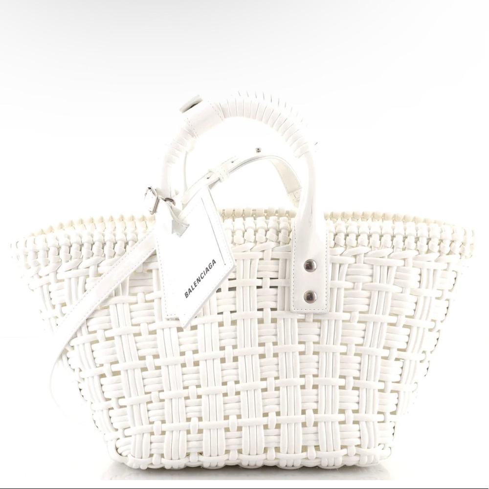BALENCIAGA Bistro Panier Bag Woven Faux Leather XS